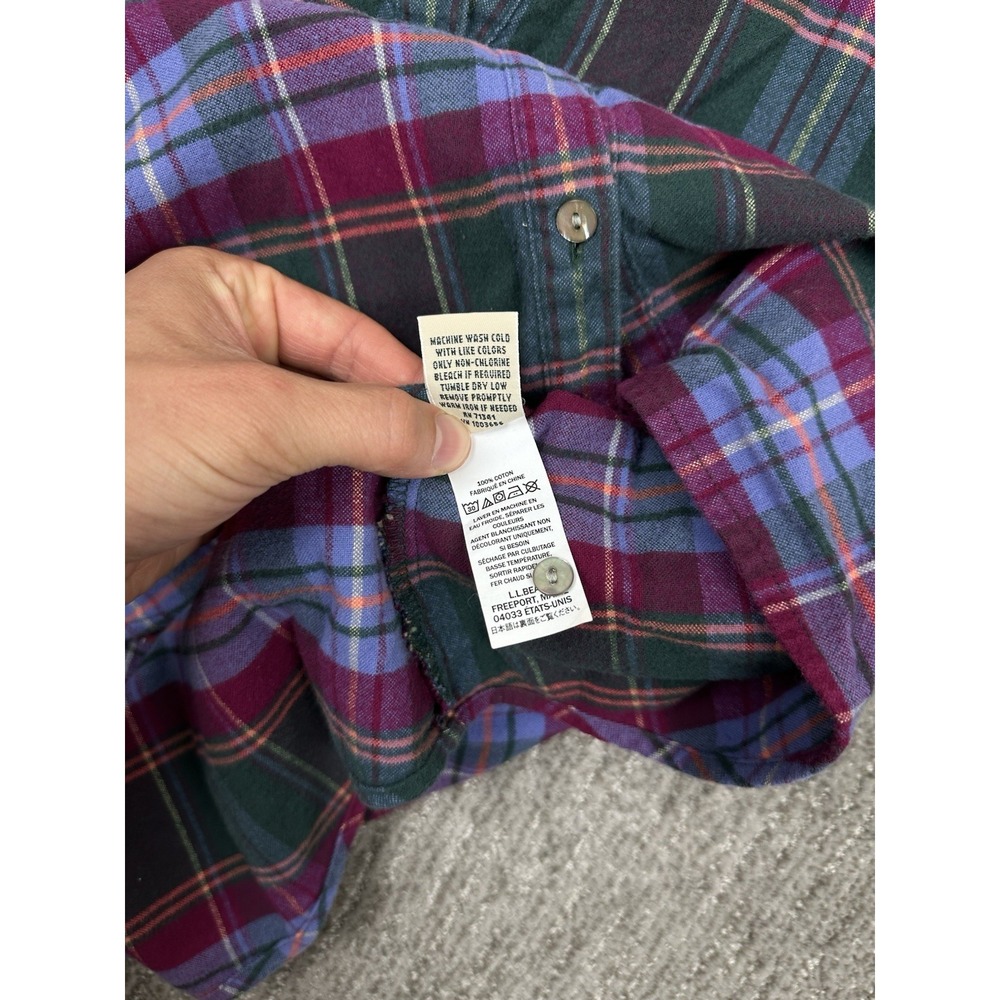 LL Bean Flannel Plaid Shirt Relaxed Fit Womens XL Green Purple Cabincore - Picture 8 of 11